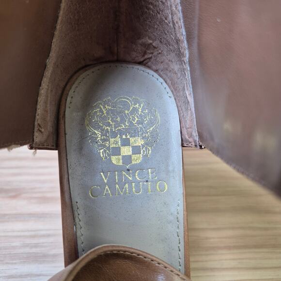 Vince Camuto 9.5‎ Venica Open Toe Heel Bootie Carmel Brown Leather Fall Staple - Picture 11 of 12